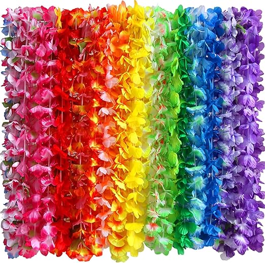36 Counts Hawaiian Leis Necklace Tropical Luau Hawaii Silk Flower Lei Theme Party Favors Wreaths Headbands Holiday Wedding Beach Birthday Decorations (3 Dozens)