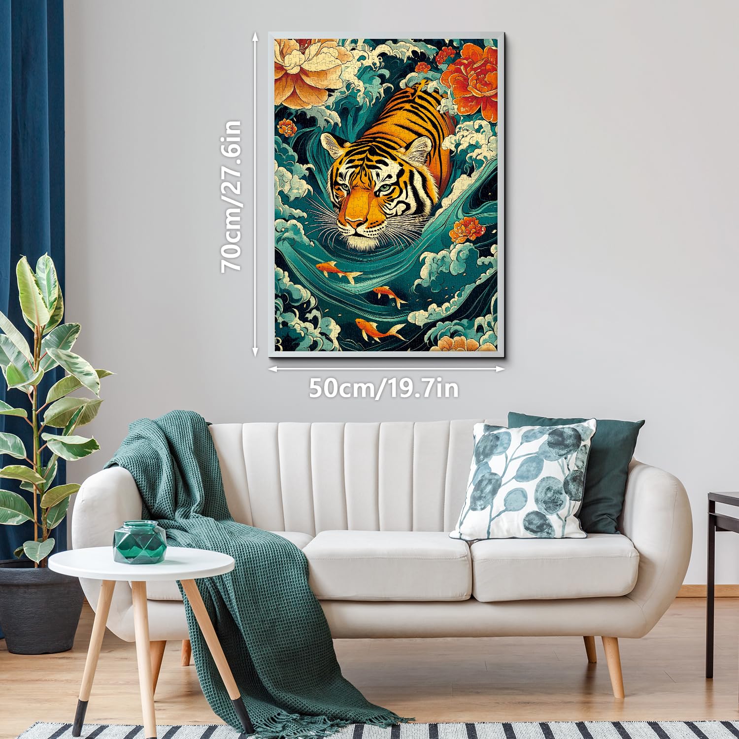 Mighty Tiger Puzzles for Adults 1000 Pieces, Nature Animal Art Puzzle Featuring Tiger in Waves, Koi Fish and Blooming Flowers, Wildlife Challenging Puzzles for Adults as Home Wall Decor - Image 3