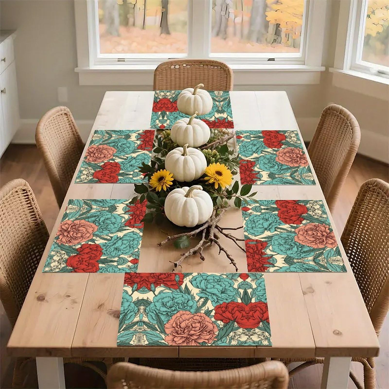 Sets de table œillets rouges lavables : finies les taches sur la table
