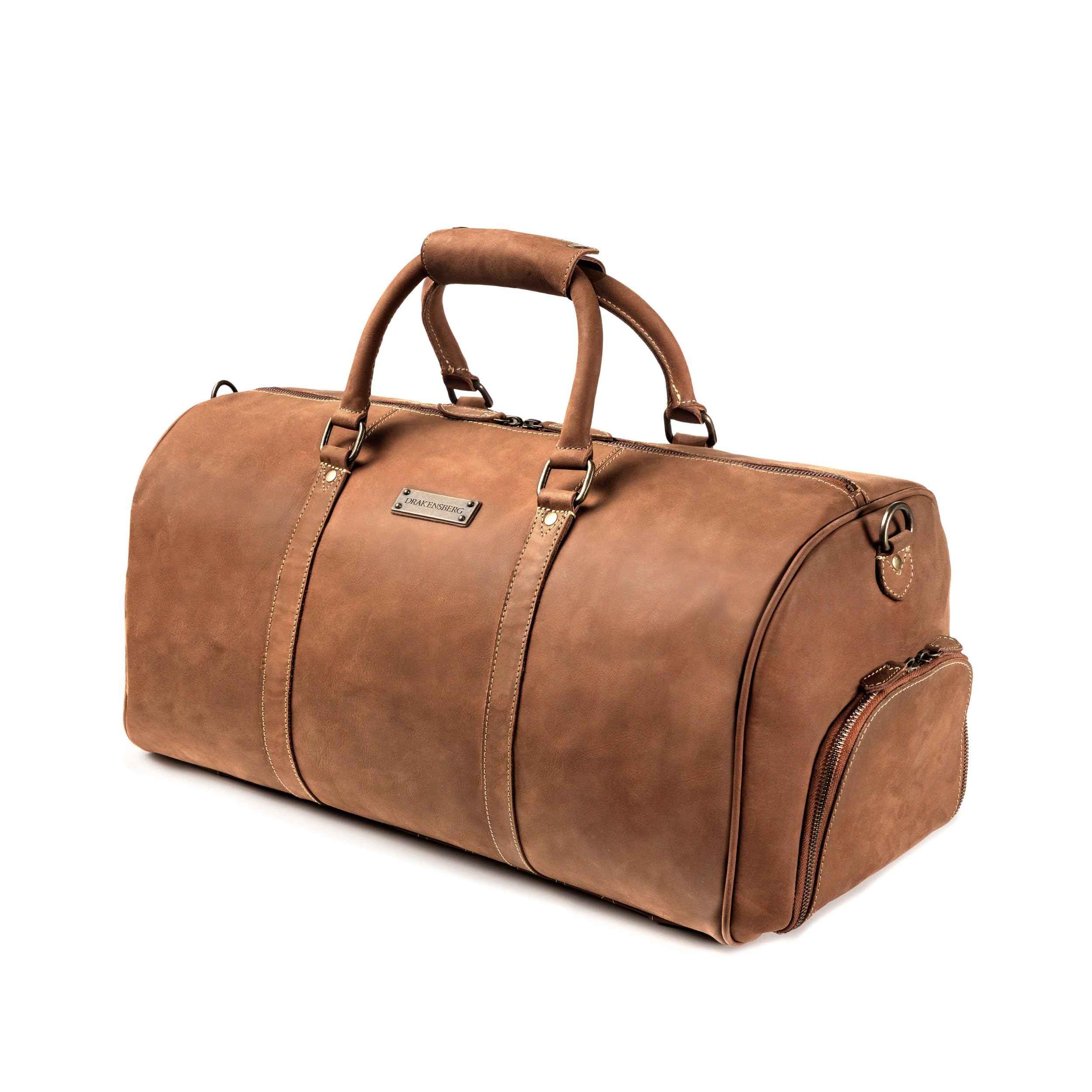 DRAKENSBERG Weekender Finn 54cm Leder Reisetasche mit Schuhfach 40L Cognac-Braun