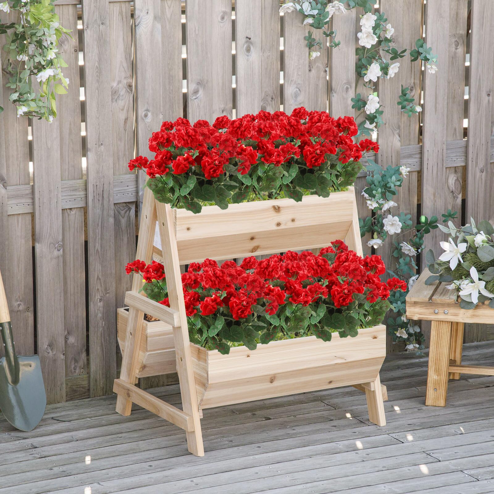 Weldomcor Fiori artificiali, 3 Bundles falso Geranio Fiori resistente ai raggi UV Faux Verde Arbusti Piante per Patio Portico Finestra Scatola di casa di nozze Agriturismo Decor, Rosso