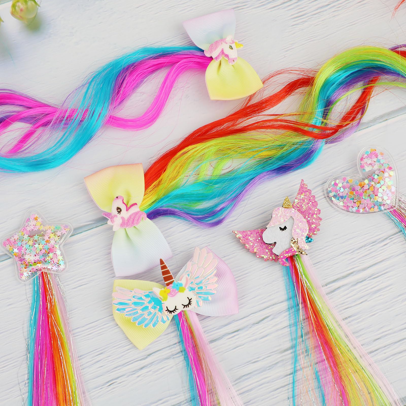 Fiocchi Per Capelli Glitterati Con Ali Angolari - Unicorno E Fata - Clip Per Bambine - 3.5 Pollici - Foto 2