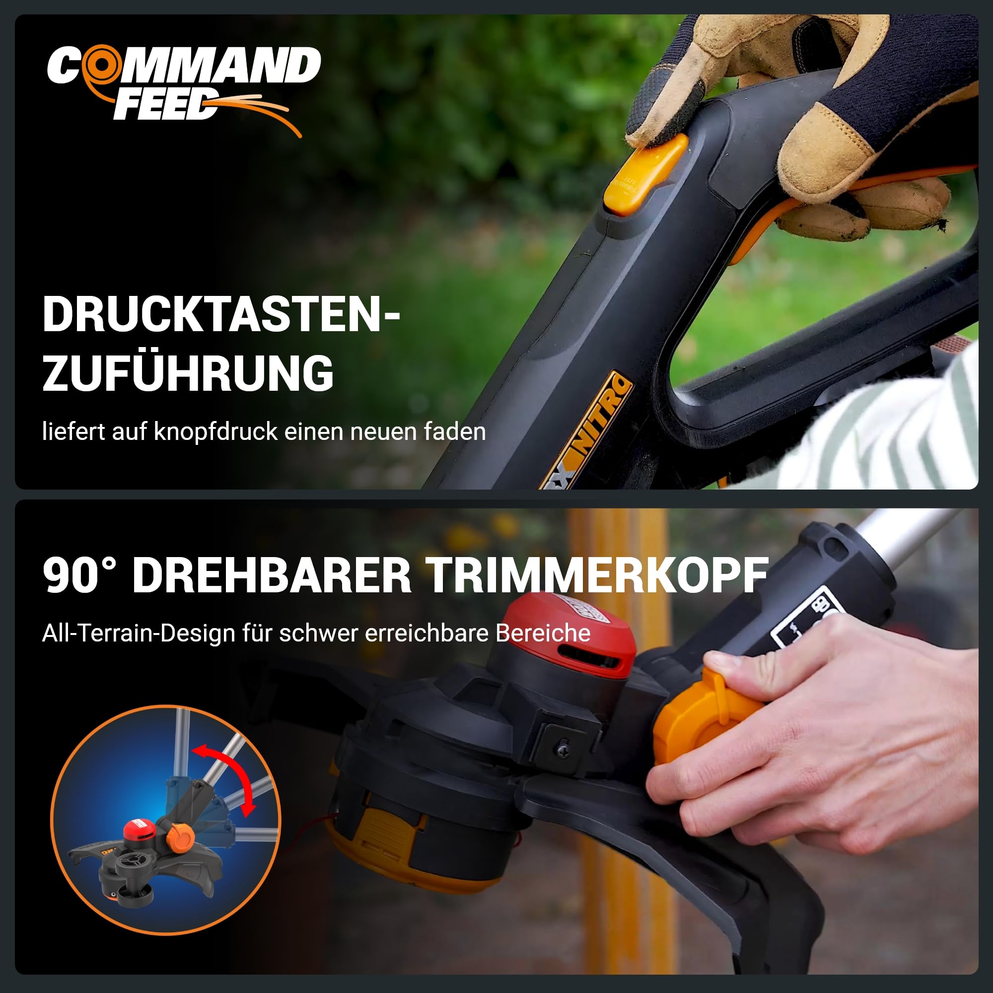 WORX WG173E.9 Akku Rasentrimmer 20V, ohne Akku & Ladegerät | Leistungsstarker bürstenloser Motor, 33 cm Schnittkreis, Nutzungskomfort Dank des Gummigriffs, PowerShare kompatibel