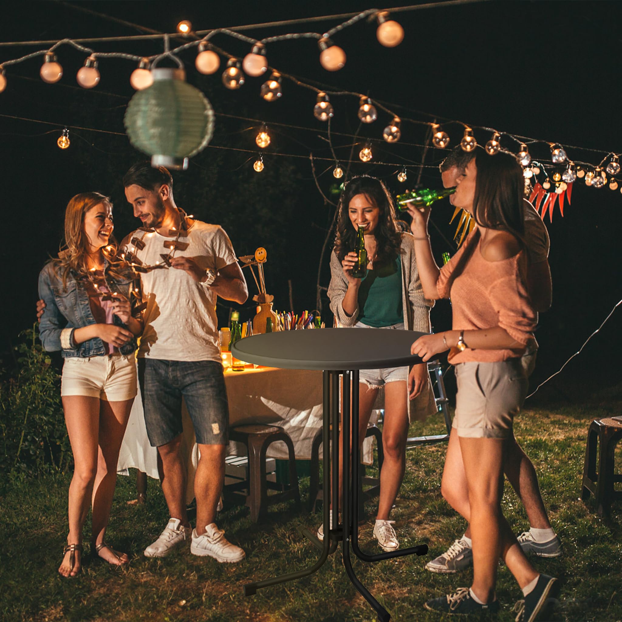 AufuN Mesa alta plegable de 80 cm de diámetro, de aluminio, redonda, 110 cm de alto, fácil montaje, mesa de fiesta, metal MDF con recubrimiento en polvo, para exterior e interior, color negro