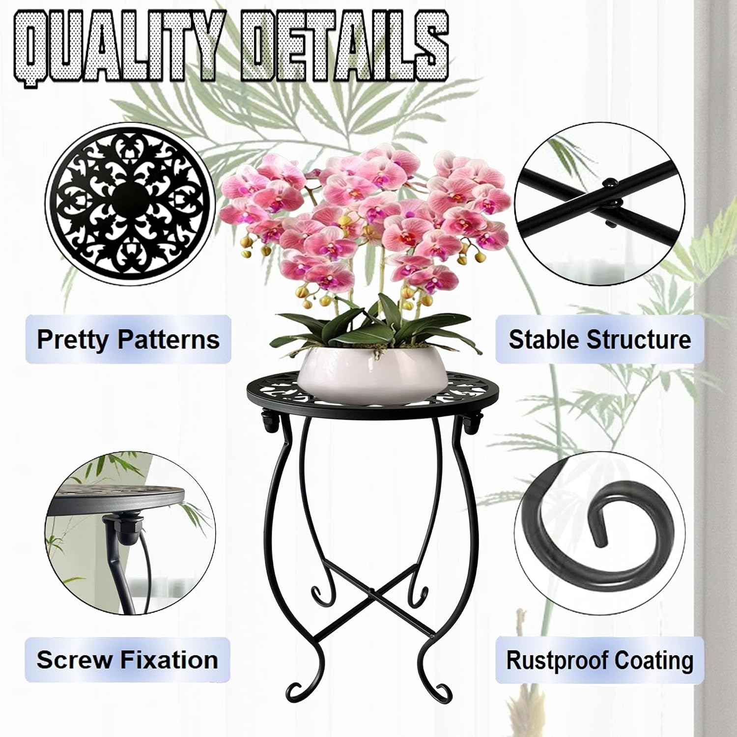 Plant Stand Indoor Outdoor, Metal Plant Stand for Indoor Plants Iron Art Flower Pot Holder Stand Decoration Shelf Racks for Single Planter Use in Garden Patio Corner 2 Pack