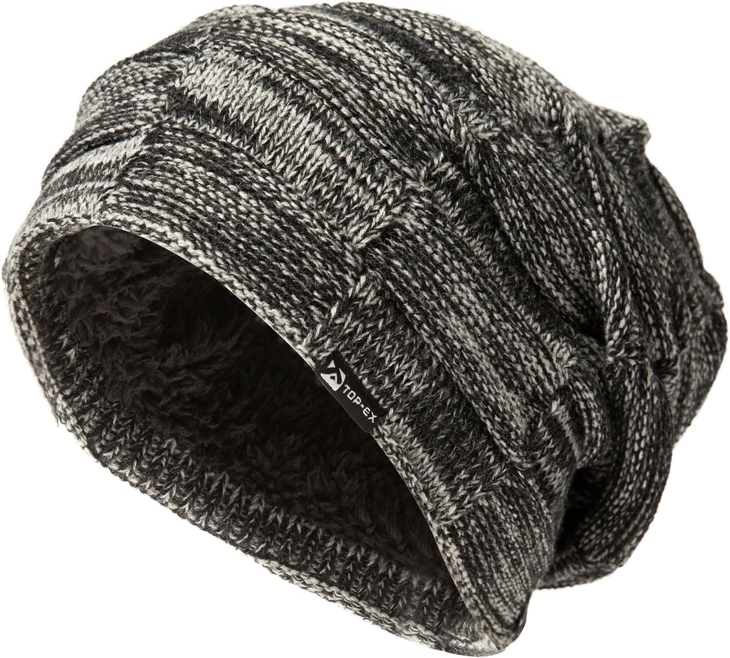 TOP-EX Oversized XXL Winter Mens Slouchy Beanie Long Skull Knitted Stocking Hat Cap Warm Lined Big Head