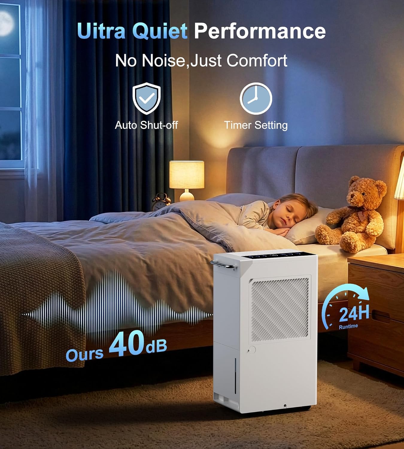 5500 Sq. Ft Dehumidifier for Basement, 100 Pint/Day Large Compressor Dehumidifiers with Drain Hose, Smart Humidity Control, 1.6 Gal Tank, 24H Timer & Child Lock for Home Bedroom Bathroom