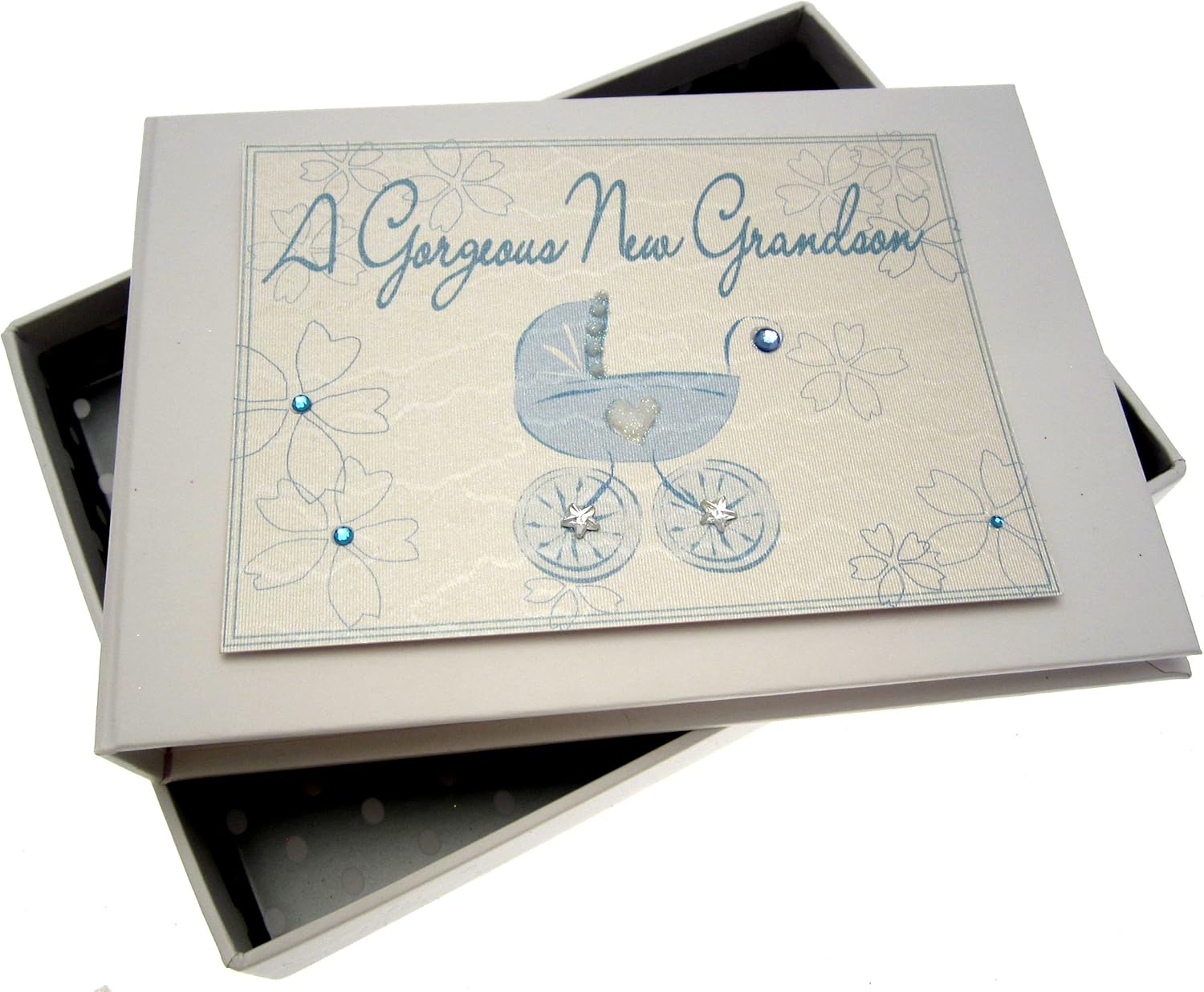 White Cotton Cards New Grand Son Tiny Photo Album (Blue Pram)