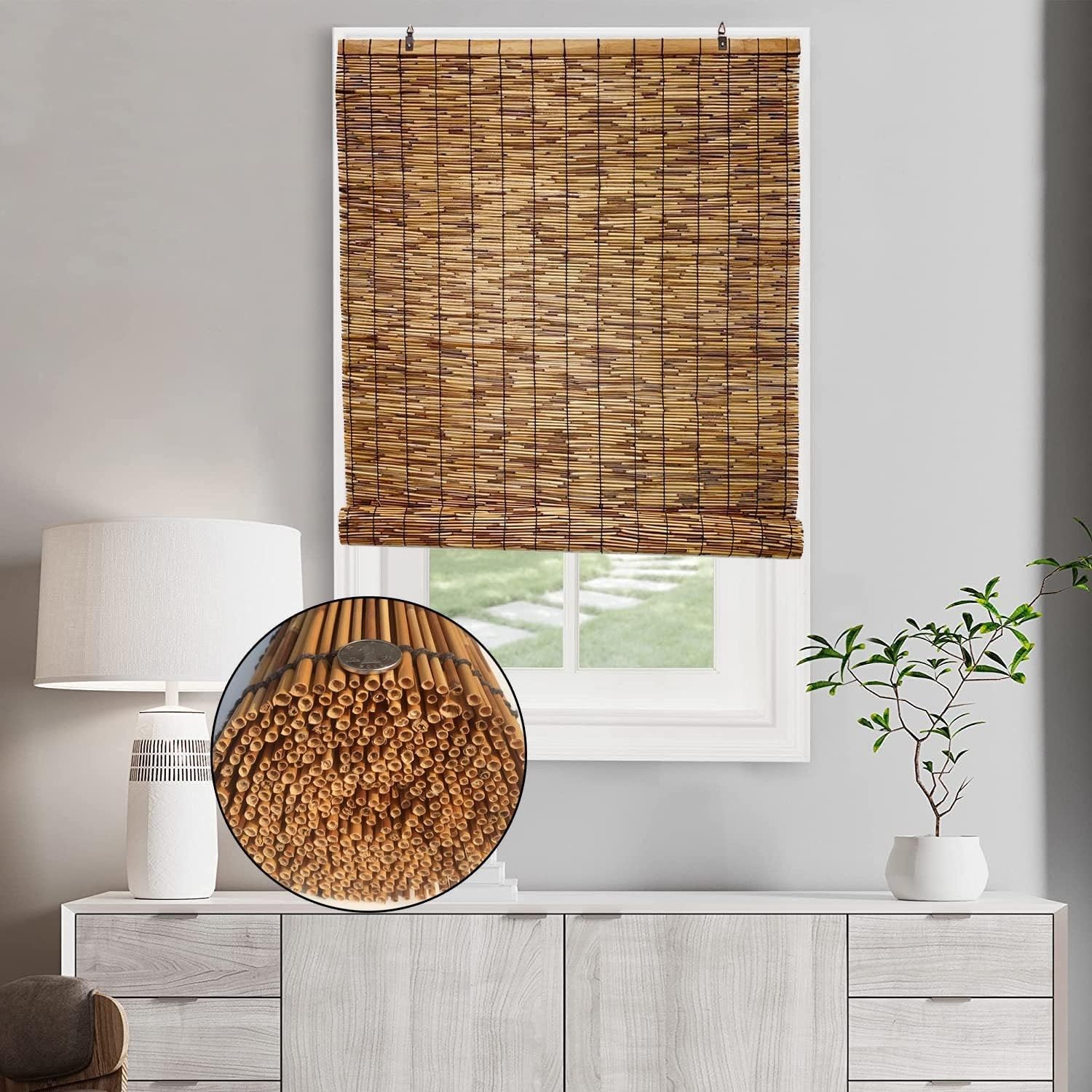室内日除け 葦 すだれ 手織りロールスクリーン 竹製スクリーン 目隠し・間仕切り装飾 竹製カーテン 夏の日焼け止め 竹すだれ 長さ