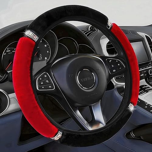 Miniatura 6 de Funda para volante con diamantes de imitación de cristal brillante, protector elástico universal de 15 pulgadas para mujeres y niñas (negro)