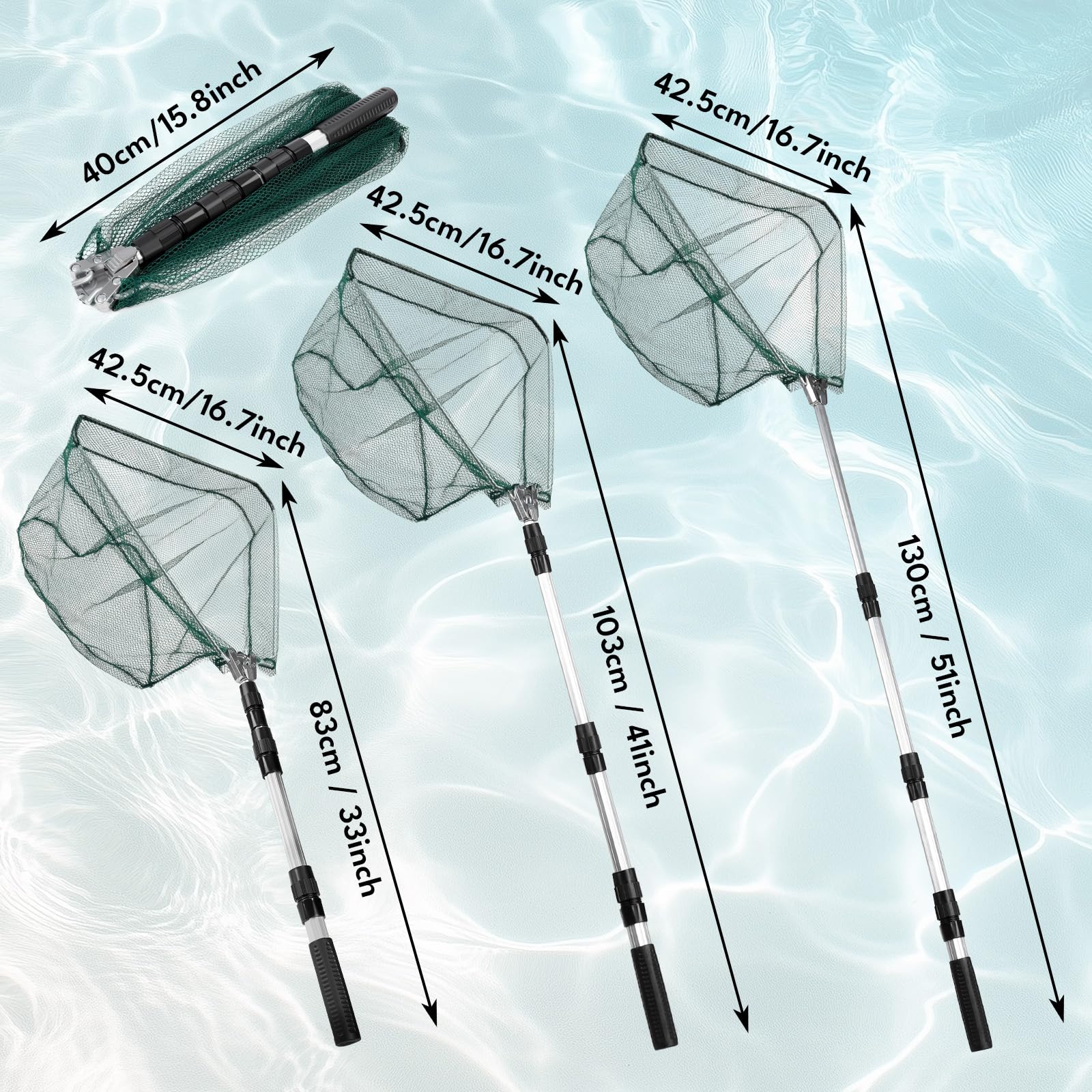 FoiiLiio Red de Pesca,130cm Red Pesca de Trucha Telescópica con Mango Largo Ajustable,Plegable y Portátil para la Pesca de la Trucha,la Perca y la Carpa