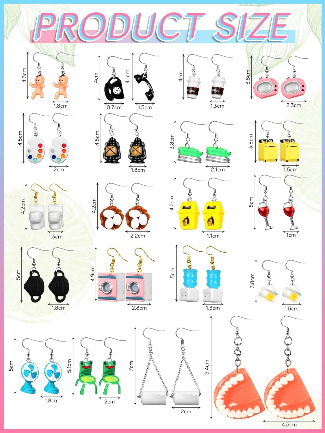 Hicarer 20 Pairs Cute Weird Earrings Funny Dangle Drop Earrings for Women Include Gummy Candy Bear Milk Goldfish Cartoon Fruits Flowers Animals for Birthday - Image 4