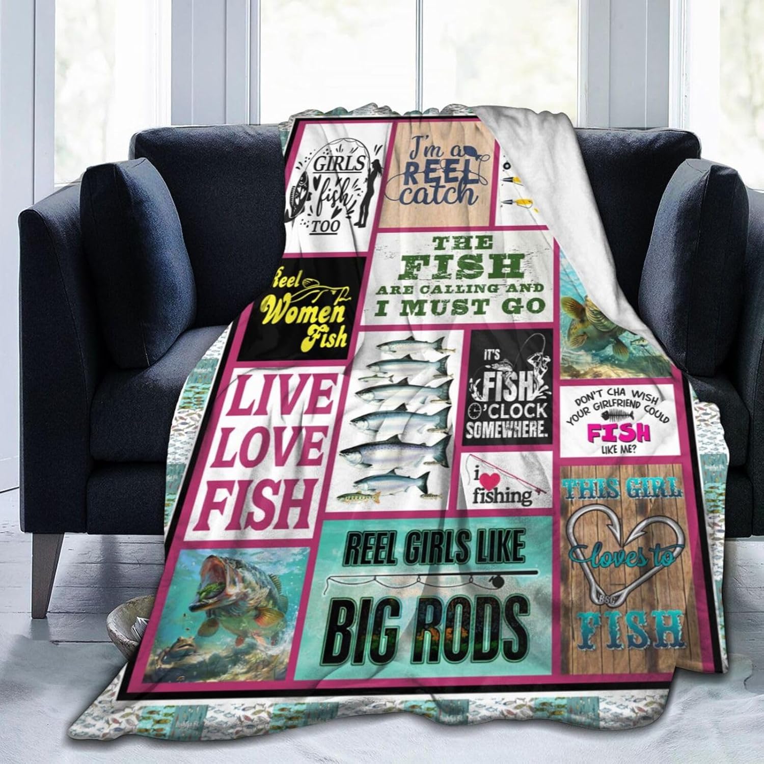 Fishing Blanket Fish Decor Throw Blanket Gifts for Girls Fishing Lover Women Ultra Soft Cozy Fuzzy Plush Fleece Flannel Bedding Fishin Blanket for Boys Kids Men Adults Bed Sofa 40"X50" - Image 3