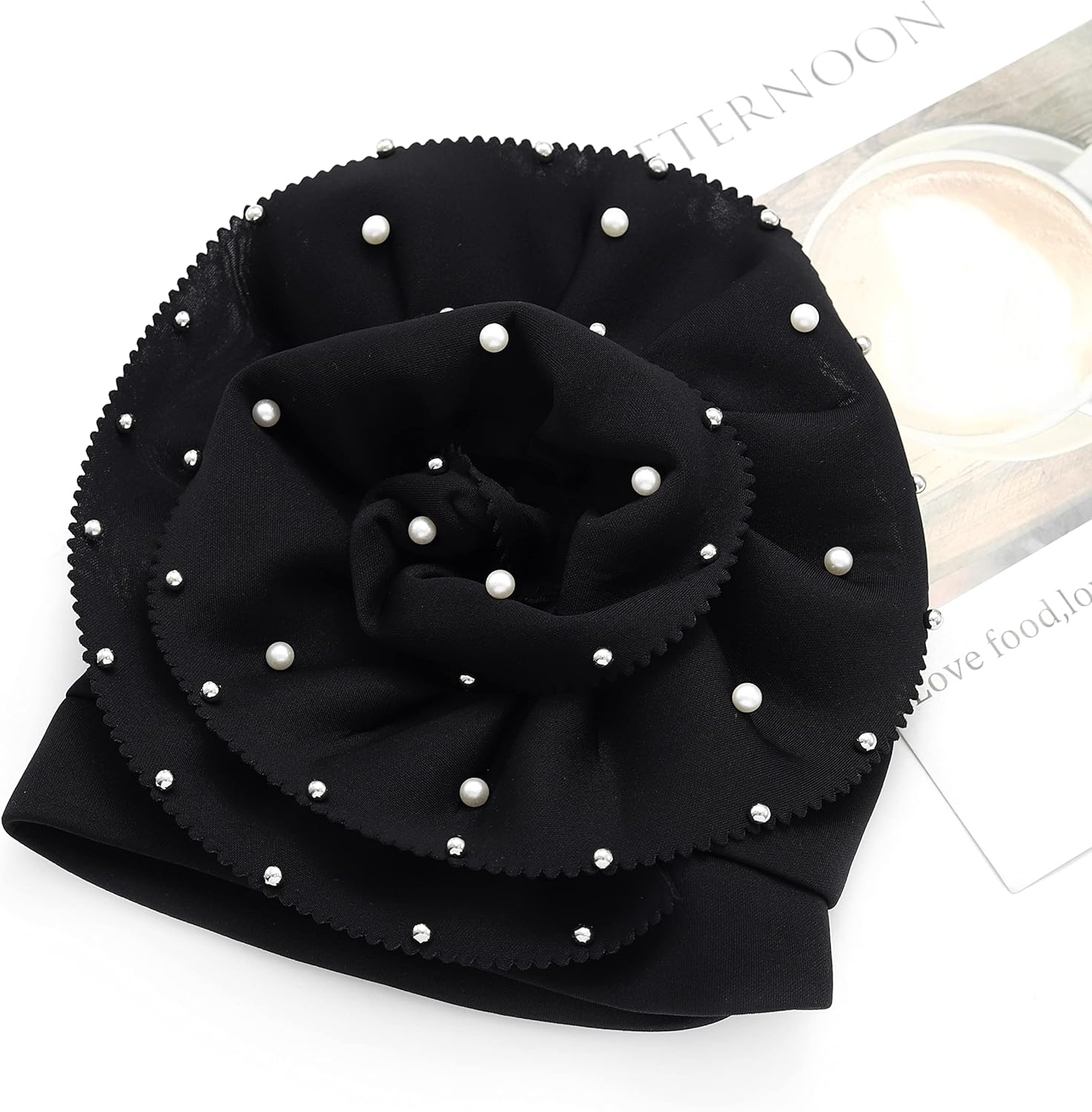 Urieo African Turban Headwrap Flower Head Wrap Cap Pre-Tied Pearl Head Scarf for Women - Image 5