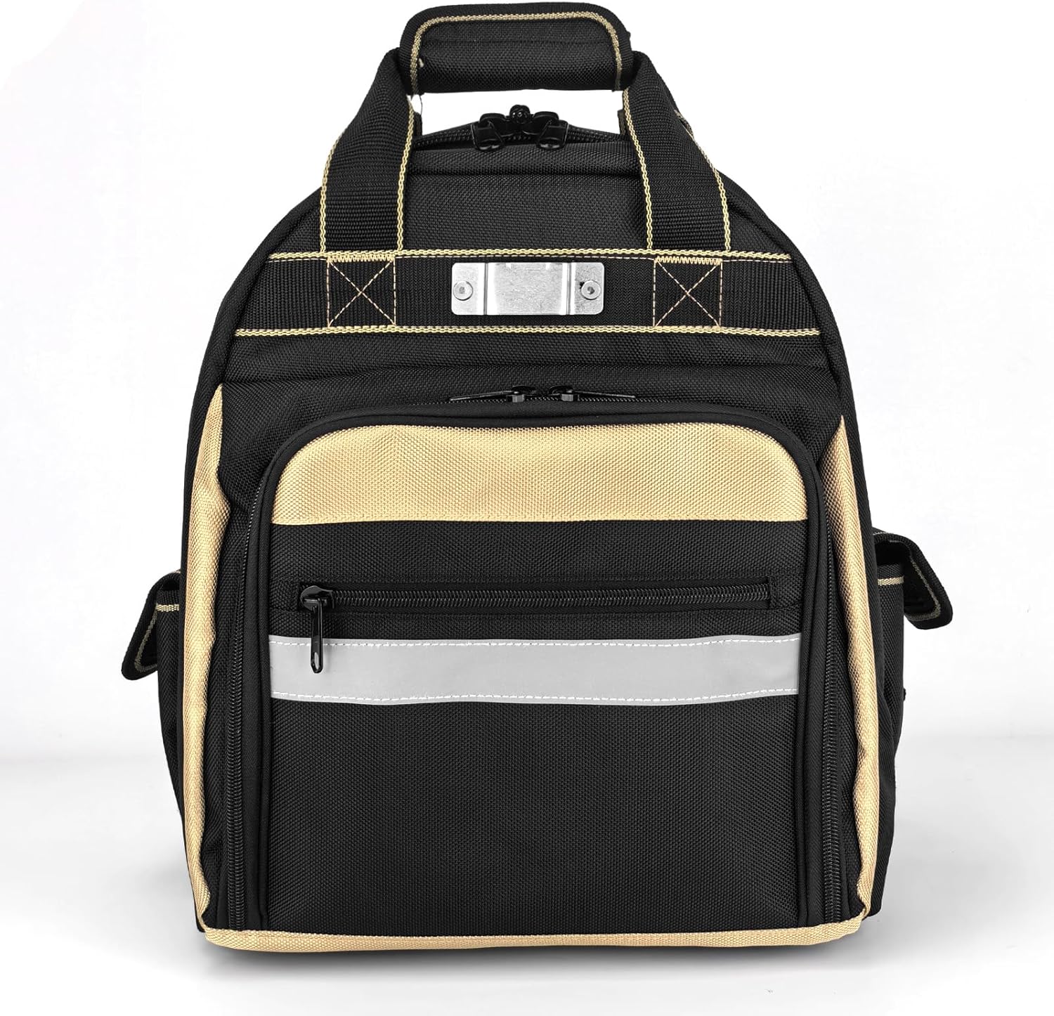 Men/Women Tool Bag Backpack, Heavy Duty Tool Backpack with Round Molded Base, 1680D Professional Level Durable Multi Pockets Tool Organizer for Electricians & Home Repair (Champagne gold)