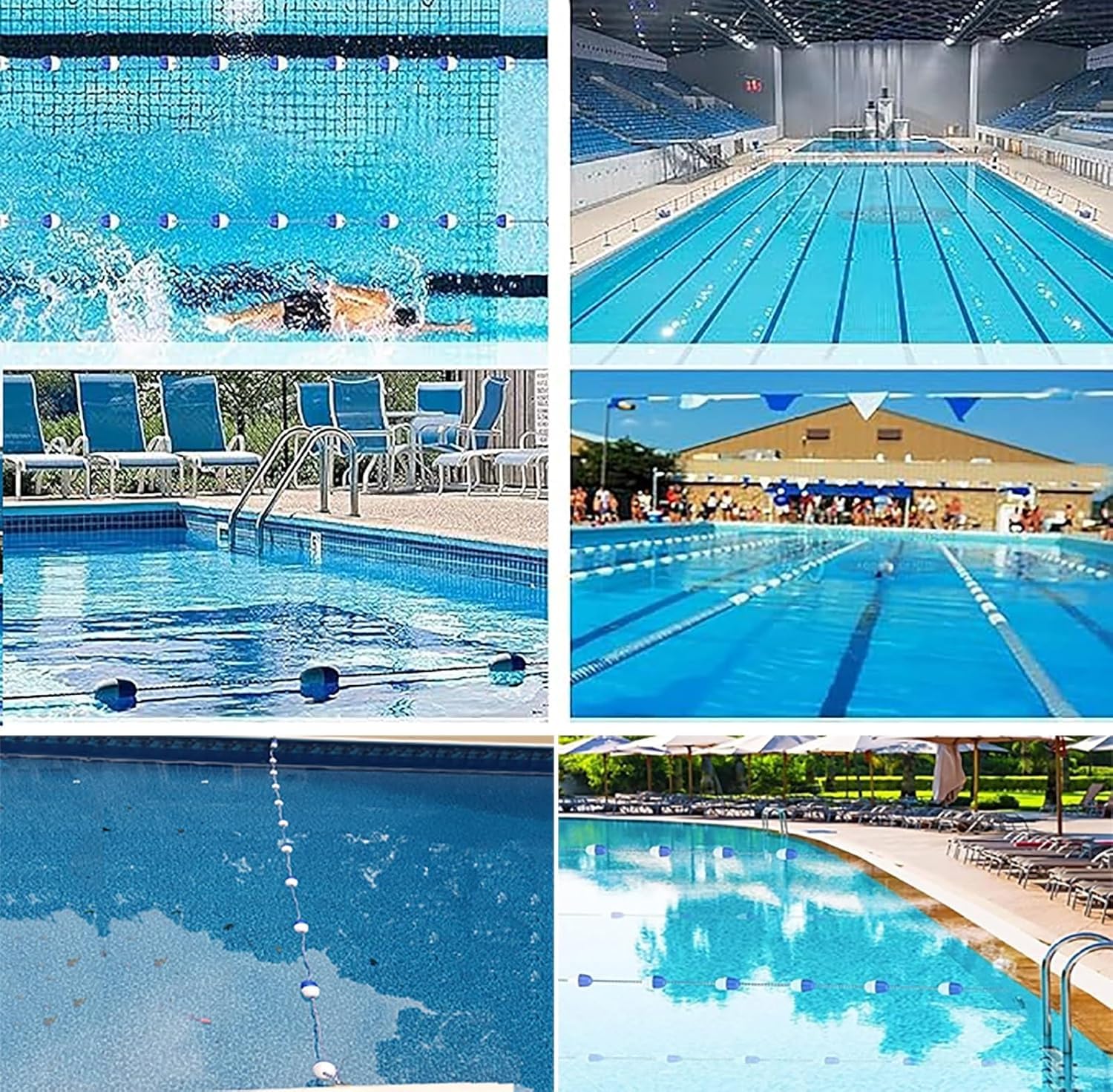 Kanduo Schwimmbecken-Sicherheitsseil mit Boje Schwimmbad-Trennseil mit Schwimmkörpern, Schwimmbahnseil mit Edelstahlhaken(50ft/15m)