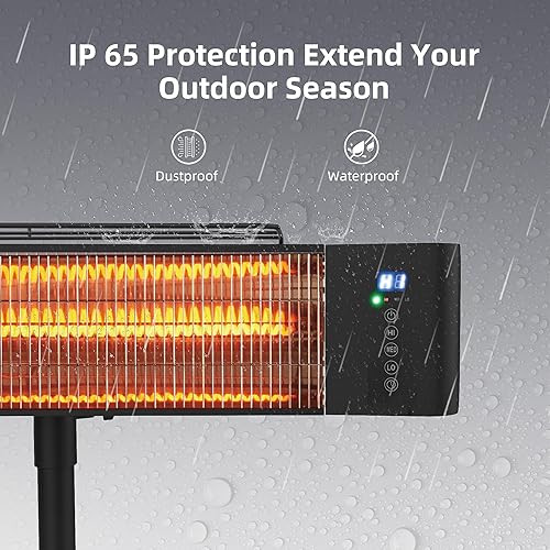 Miniatura 4 de Calentador infrarrojo para exteriores de 1500 W montado en la pared y calentador de pie con trípode IP65 impermeable y a prueba de polvo, 3 ajustes,
