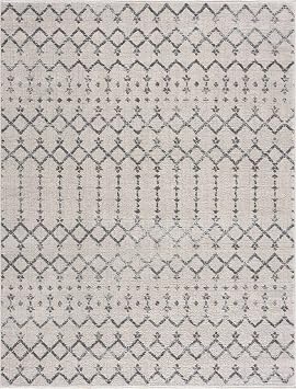 Hauteloom Tigris Living Room, Bedroom Area Rug - Geometric Diamond Trellis Lattice Border - Traditional Moroccan Berber Farmhouse Boho - Gray, Ivory, Cream, Neutral, Off - 710" x 10