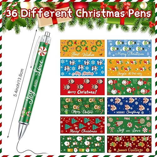 Miniatura 3 de 36 bolígrafos de Navidad retráctiles de Navidad, bolígrafo de dibujos animados, bolígrafo de tinta negra, bolígrafos de escritura navideña, árbol,