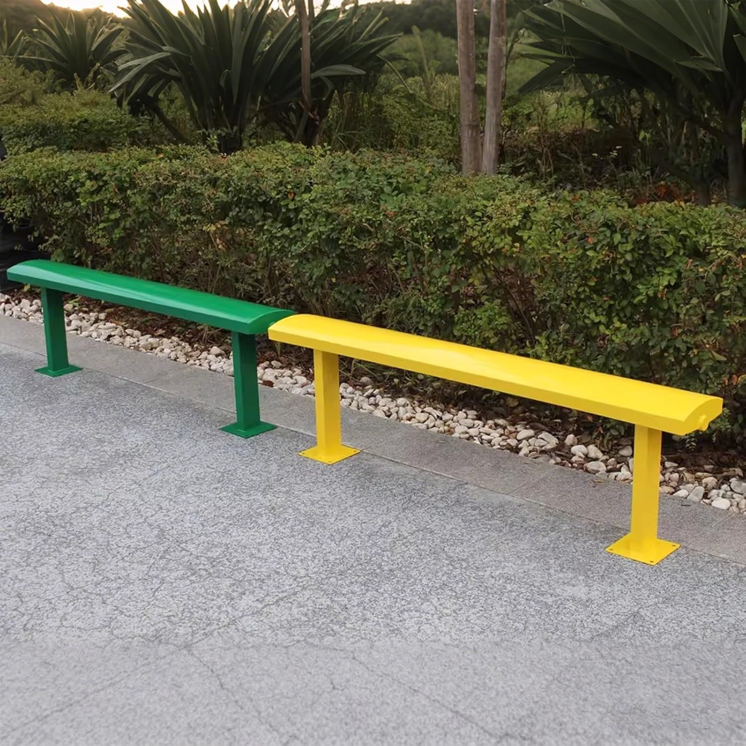 Weatherproof Galvanized Steel Backless Bench for Outdoor Use, Space-Saving Floor-Mounted Seating for Garden, Park, Bus Stop & Porch - Commercial & Residential (Yellow, 98x22x45cm)