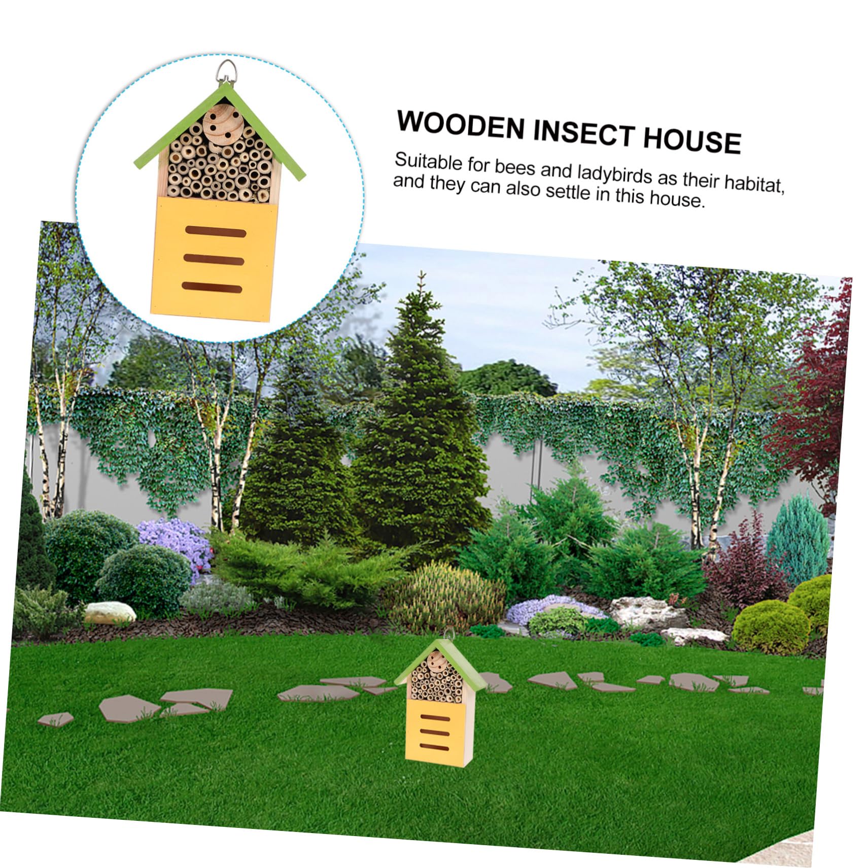 Abaodam Casetta per Insetti in Legno Verde per Giardino, Rifugio per Api e Piccoli Insetti Benefici, Favorisce L'impollinazione e L'ecologia