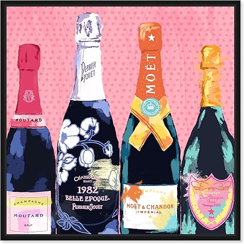 The Oliver Gal Artist Co. Drinks and Spirits - Lienzo decorativo para pared, diseño de Pass The Bottle' Champagne enmarcado, 30 x 30 pulgadas, rosa,