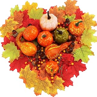 Punvot Citrouilles Artificielles Halloween, 98pcs Automne Décoration Kit Mini Citrouilles Artificielles Feuilles d'érable Glands Baie Citrouilles de Récolte Table Décorations pour Fête de Halloween