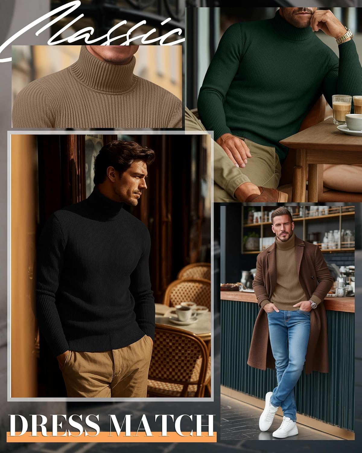 3 Pack Men's Ribbed Turtleneck Shirts, Long Sleeve Mock Neck Lightweight Pullover Sweaters Knit Base Layer Tee Tops - Image 4