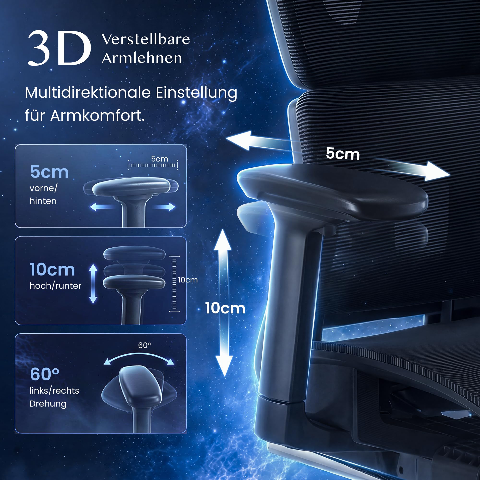 FLEXISPOT ErgoX Ergonomischer Bürostuhl mit Fußstütze Schwarz | 3D-Armlehnen, 3D-Kopfstütze, 5 Fach höhenverstellbare Rückenlehne, Atmungsaktiver Mesh Sitz, Arbeitsstuhl