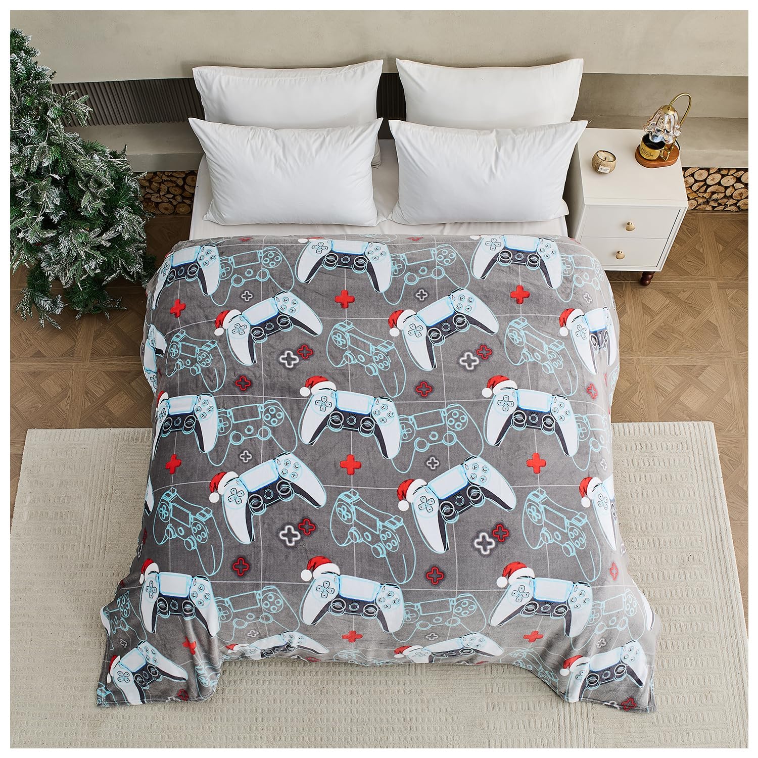 GC GAVENO CAVAILIA Xmas Gamer Blankets For Kids, Soft Fleece Flannel Gaming Blanket For Couch Sofa Bed, Video Game Blanket For Gamer Gifts, Lightweight Fuzzy Plush Cozy Blankets, 230 x 230 cm
