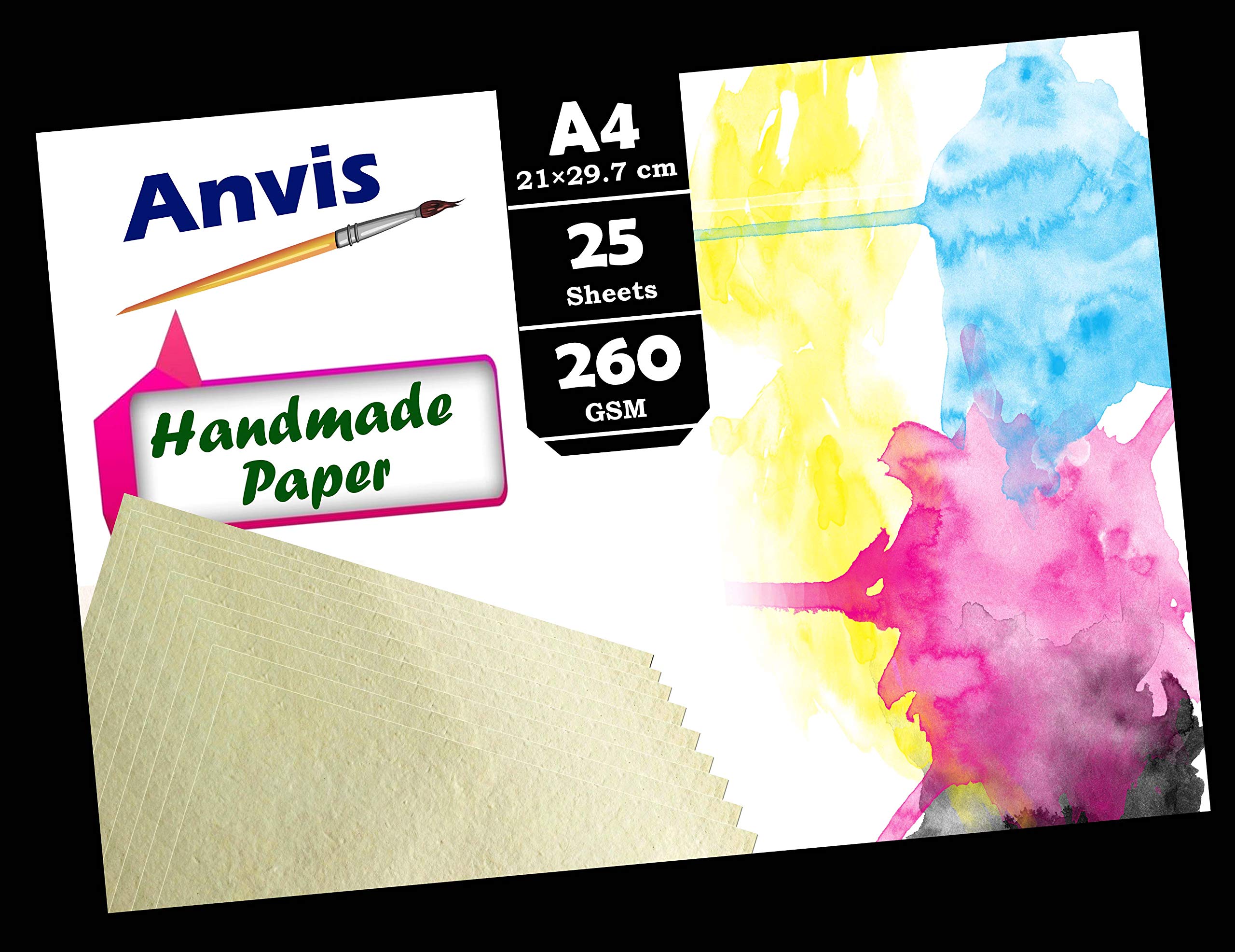 Anvis Handmade Papers A4 Size (White, 21x29.7cm) 260 GSM 25 Sheets Rough Grain Surface for Watercolour, Acrylic, Ink and Mixed Media (B08KW276MM) Amazon Price History, Amazon Price Tracker