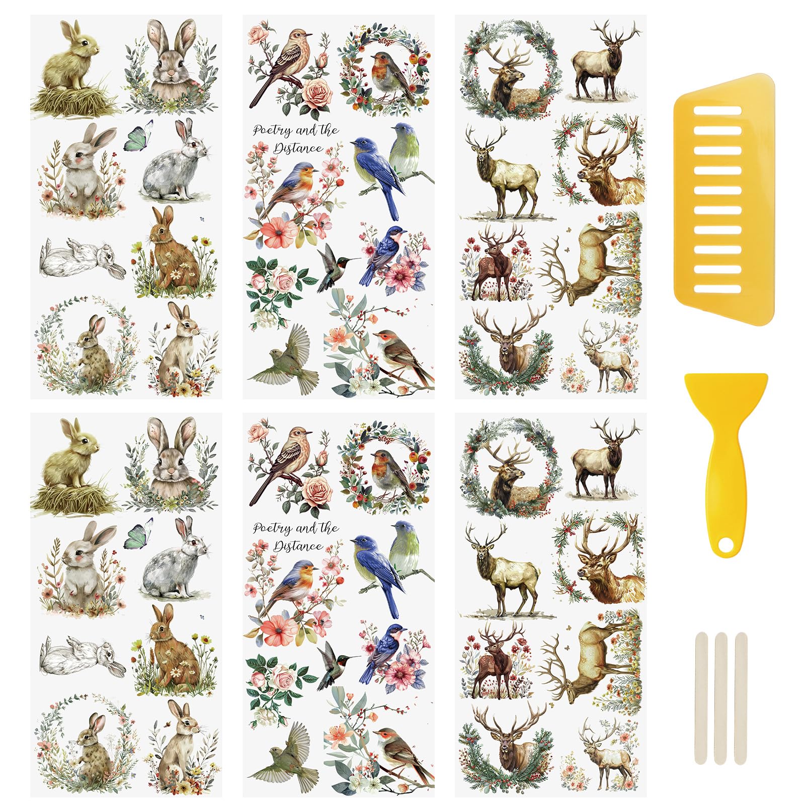 WANDIC 6 Sheets Rub On Transfer Sticker, Animals Theme Stickers for DIY Scrapbooking Photo Albums Furniture,5.9 * 11.8in โ image 1