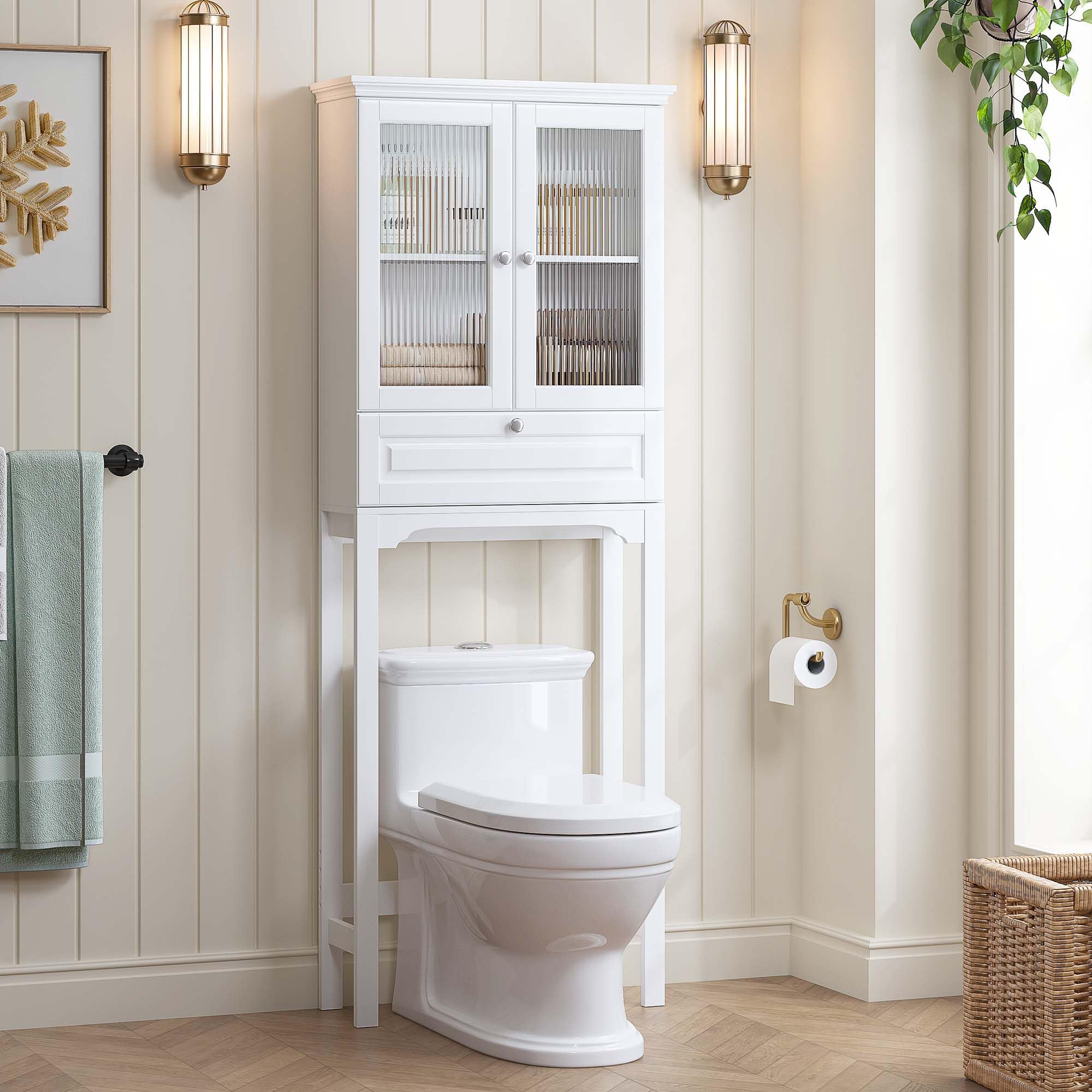 Spirich Over the Toilet Storage Cabinet with Moru Glass Doors, White