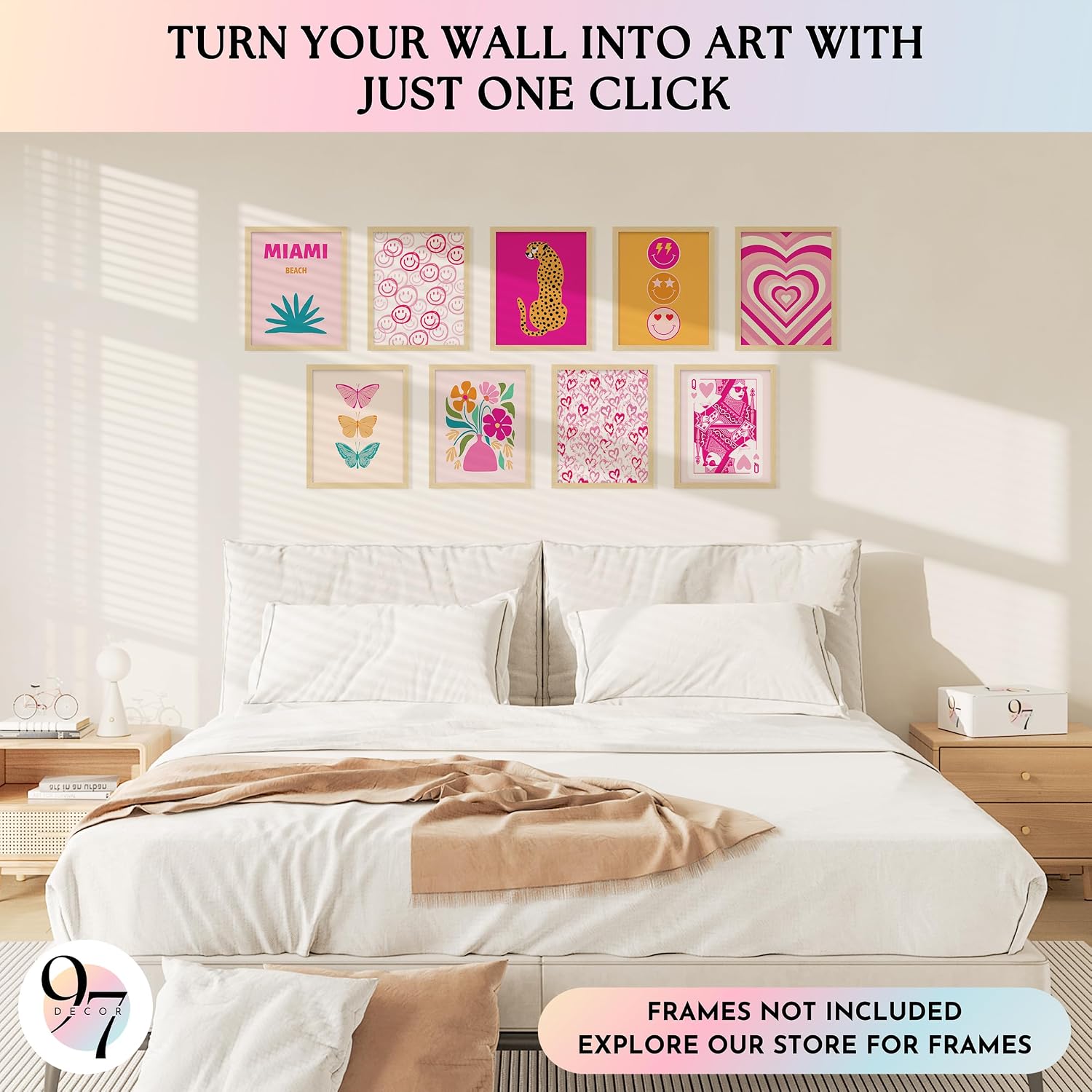 97 Decor Colorful Preppy Wall Art, 9 Pcs Pink and Orange Posters, 8x10 image 3