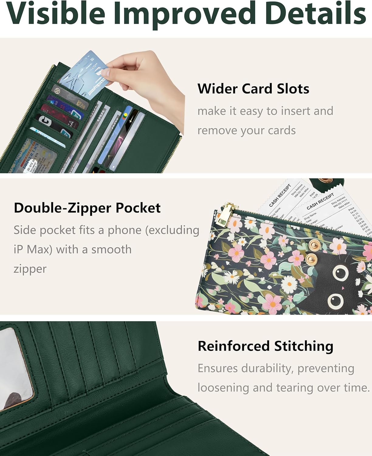 Women’s Wallet,Thin RFID Blocking Leather Wallet for Women Credit Card Holder Travel Wallet with Zipper Pocket(Cat) - Image 5