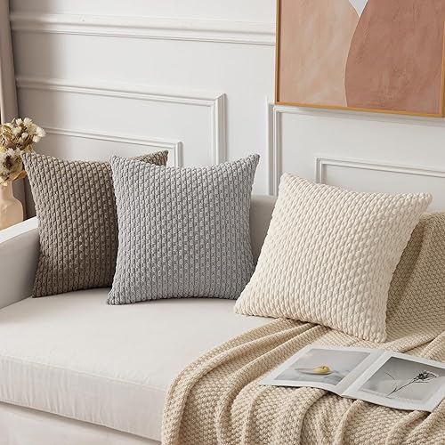 Miniatura 8 de Kevin Textile - Juego de 2 fundas decorativas cuadradas para cojines, de pana suave, con moderno estilo campestre bohemio a rayas para decorar