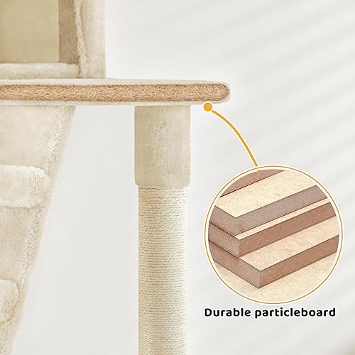 Miniatura 9 de Yaheetech - Árbol para gatos, torre para gatos de 54 pulgadas de altura para gatos de interior con plataforma extendida y cesta, espacioso