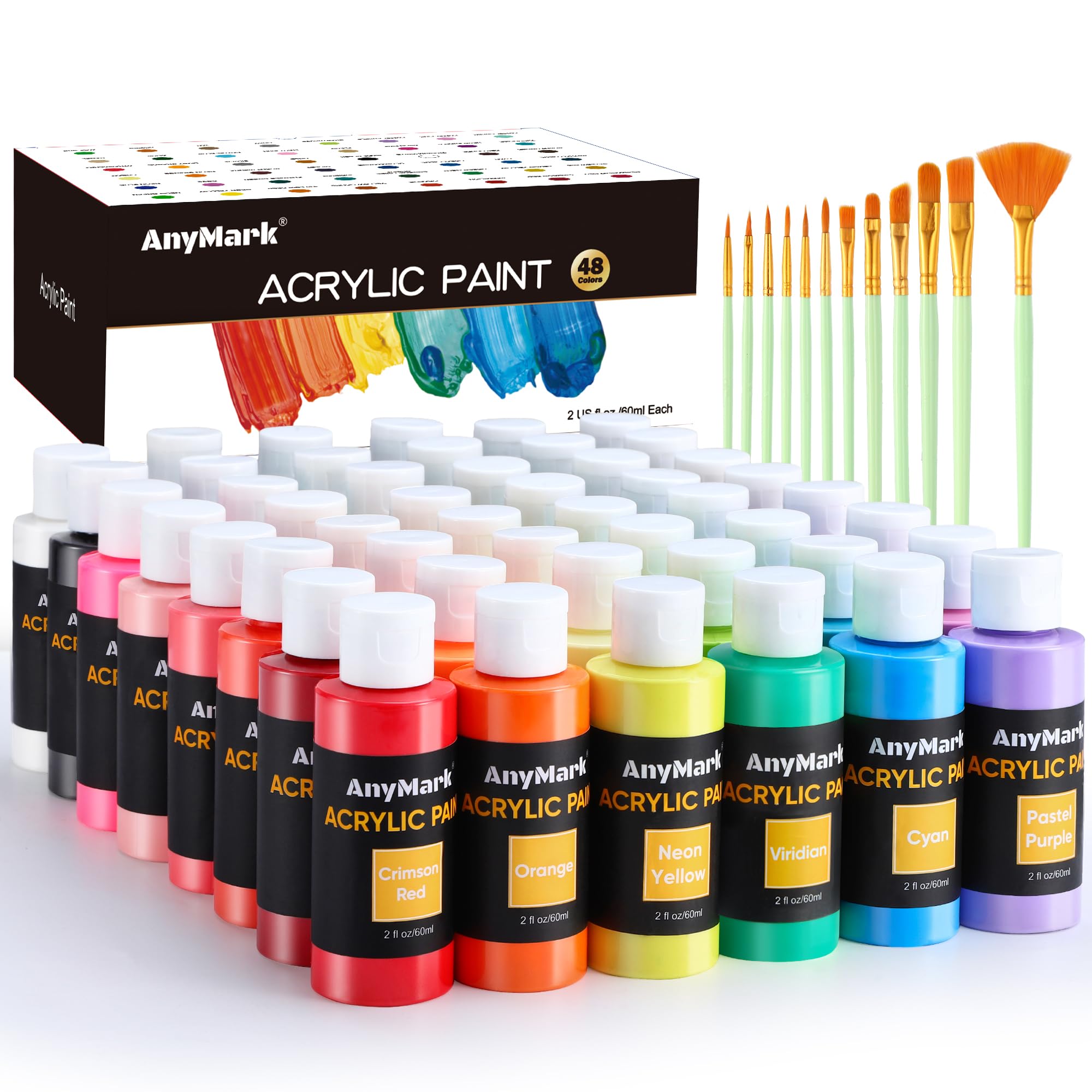 Lot De 48 Peintures Acryliques Mont Marte – Couleurs Pastel, Séchage Rapide, Finition Semi-mate