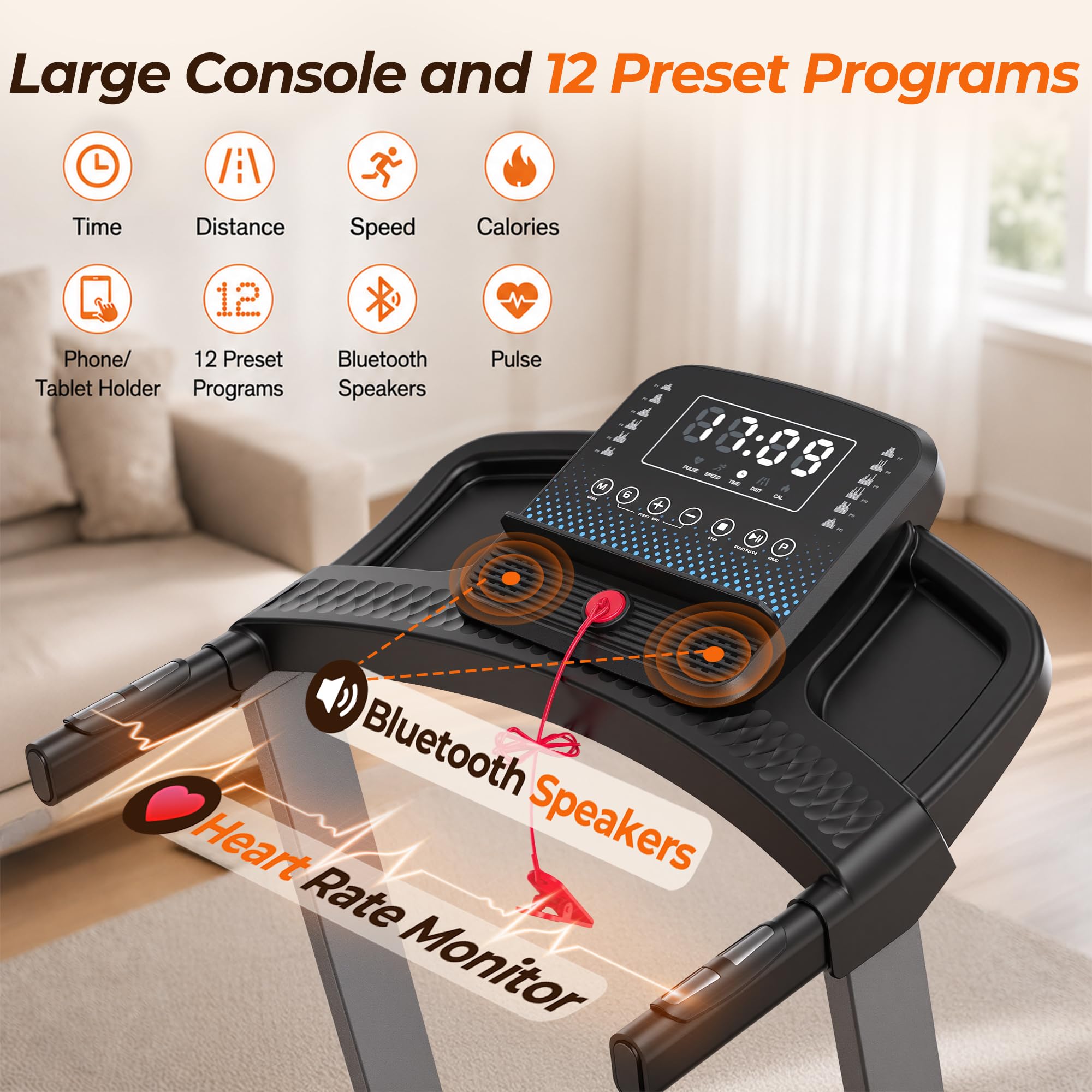 Cardirun - Cinta de Correr Plegable con inclinación, 3.0 HP silenciosa para el hogar, Capacidad de Peso de 158,8 kg y 12 km/h, Cinta de Correr Inclinada con Sensor de Pulso y Altavoz