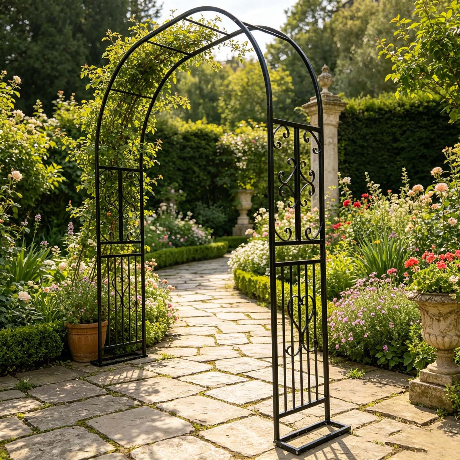 FaleniaWrought Iron Arch Garden Trellises Arch, Strong for Climbing Plants,Trellis Arched Support Arches, W140/180/220/260/300/340cm, H230cm.
