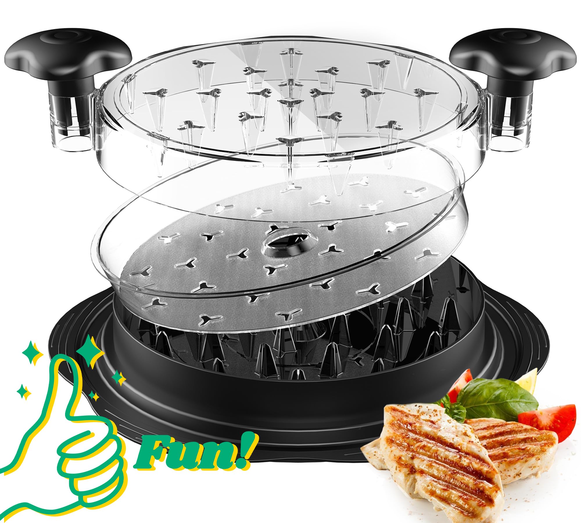Chicken Shredder with Separate Plate, Large Meat Shredder Tool Twist with Transparent Lid&Brush, Visible Manual Chicken Breast Shredder, Dishwasher Safe, Ergonomic Handle, Easy to Clean(Black)