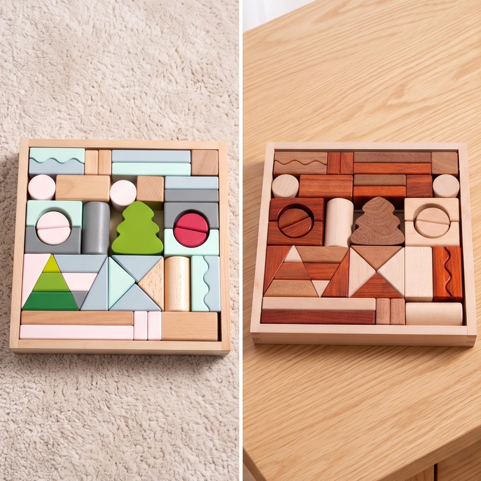 43 Piezas Juguete con Banja Diseño para Apilar y Encajar, Resistente, Bloques Construcción con Caja, Hogar, Niños en Edad Preescolar, Marrón