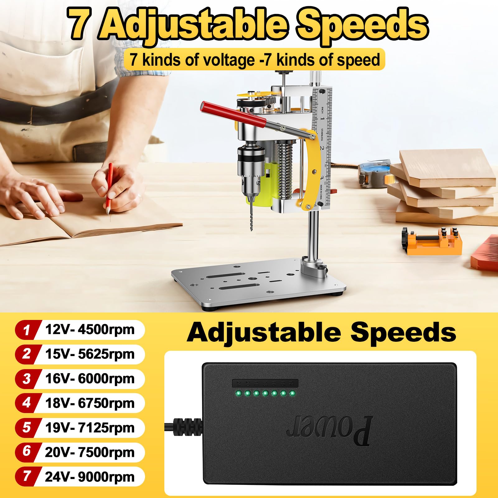 Yofuly Mini Taladro de Banco, Taladro de Columna Eléctrico de 7 Velocidades, Mini Mesa de Prensa Taladro Multifunción para Bricolaje en Metal, Madera, Manualidades CNC 795 Motor B10 Chuck