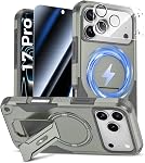 Goton pour iPhone 16 Pro Max Boîtier avec protection d'écran en verre trempé & Protecteur d'objectifs caméra, Compatible avec MagSafe, Invisible Kickstand, housse téléphonique antichoc pour iPhone 16 Promax, bleu