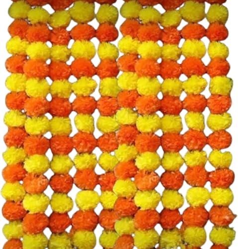 Miniatura 4 de Juego de 5 cuerdas cada guirnalda de caléndula de 5 pies de largo perfecta para toranes indios, decoraciones de boda, decoración de Diwali, Pooja,