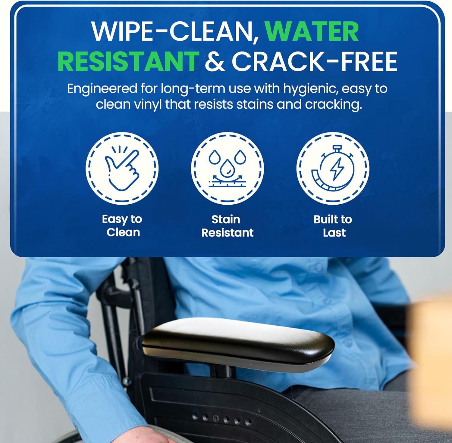 Healthline Padded Armrest For Wheelchairs Vinyl Pair, Universal Arm Pads Replacement 10" DESK ARM, Black : Health & Household