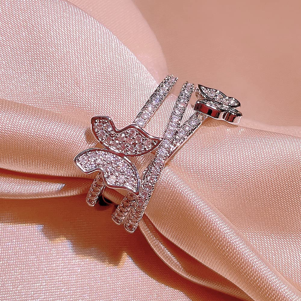 Amazon.com: 925 Sterling Silver Cute Fashion Double Butterfly Ring