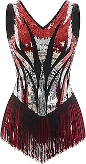 Women Sexy Sequin Fringe Bodysuit Gradient Sparkly Tassel Romper Latin Jazz Dance Leotard Acrobat Costume Disco Rave Outfits