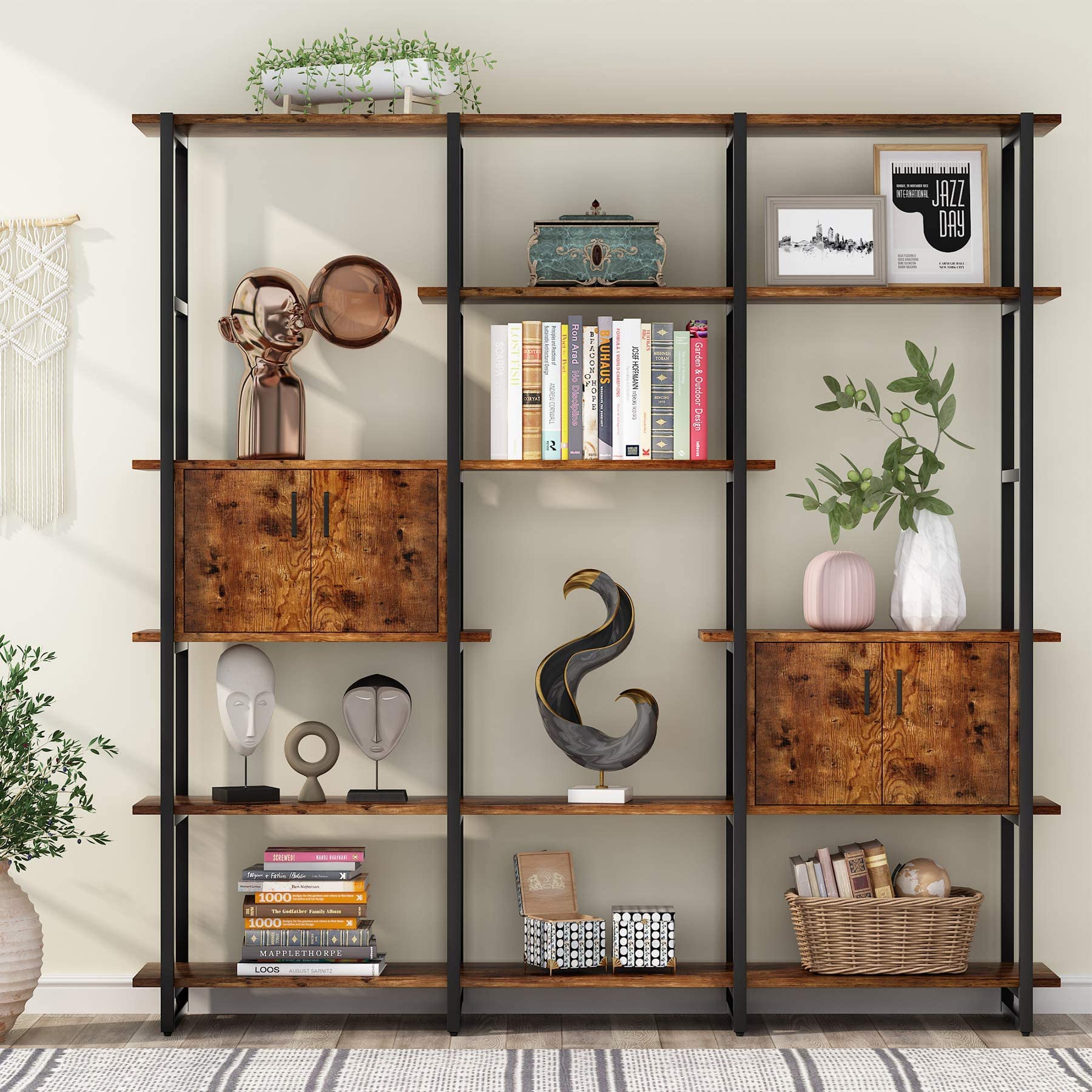 Tribesigns 71'' Triple Wide Bookcase, 5 Tier Bookshelf with 2 Storage