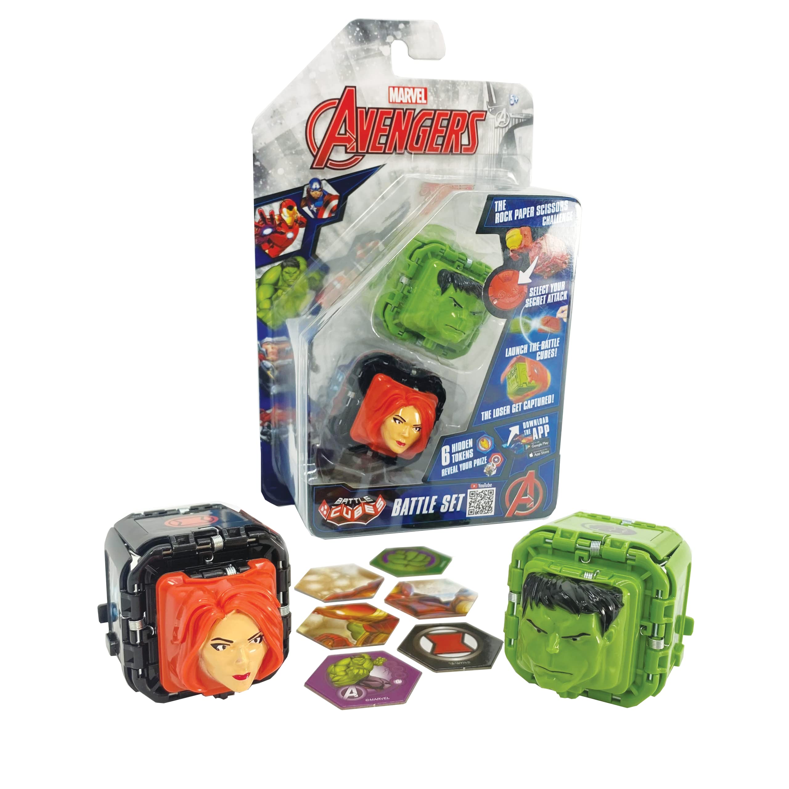 Battle Cubes 2 Pack Avengers - Hulk and Black Widow, rock paper, scissors game